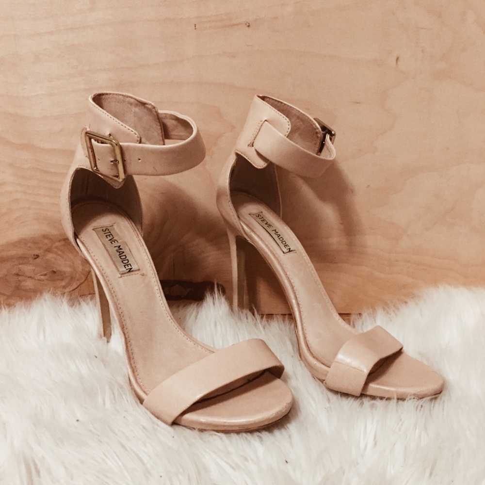 Tan leather ankle strap heels Steve Madden